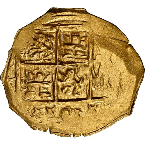 COLOMBIA, Bogotá, gold cob 2 escudos, Charles II posthumous, no assayer (Arce), NGC MS 62 (1715 Flee