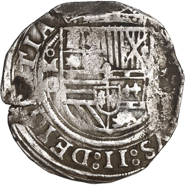 MEXICO, Mexico City, cob 4 reales, Philip II, assayer O below mintmark oM to left.