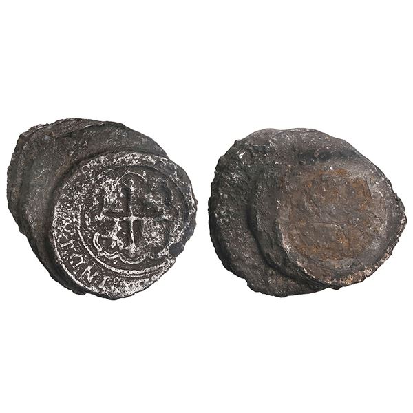 VARIOUS COUNTRIES, clump of three cob 8 and 4 reales of Mexico and Spain.
