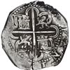 Image 2 : SPAIN, Seville, cob 8 reales, Philip II, assayer Gothic D at 4 o'clock outside tressure on reverse.