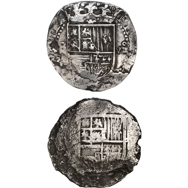 SPAIN, Seville, lot of two cob 8 reales, Philip II, assayer Gothic D at 4 o'clock outside tressure o