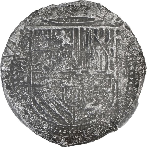 BOLIVIA, Potosí, cob 8 reales, Philip II, assayer M, rare, Grade 2, PCGS VF details / saltwater dama
