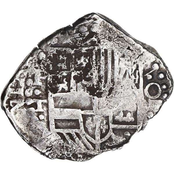 BOLIVIA, Potosí, cob 8 reales, Philip IV, assayer T (late 1620s), "flat" lions.