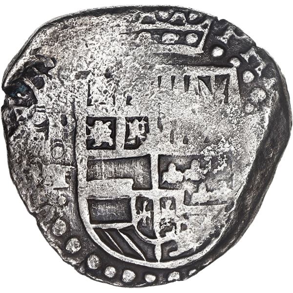 BOLIVIA, Potosí, cob 8 reales, Philip IV, assayer T (late 1620s), "flat" lions.