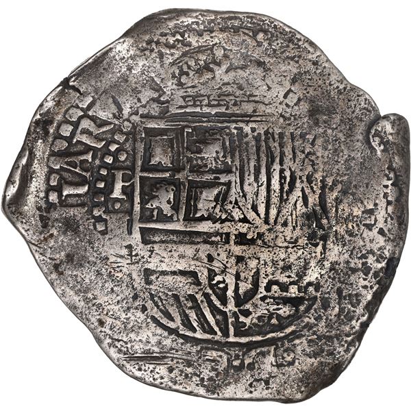 BOLIVIA, Potosí, cob 8 reales, (1651) E, three dots after date (extremely rare), with crowned-L coun