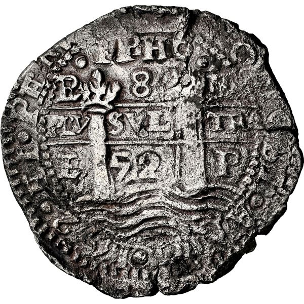 BOLIVIA, Potosí, cob 8 reales, 1652 E, post-transitional (Transitional Type VIII/B), P/E at top left