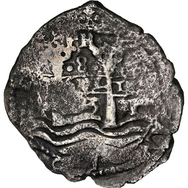 BOLIVIA, Potosí, cob 8 reales, 1653 E, •PH• at top, •pomegranate[x=#8226/