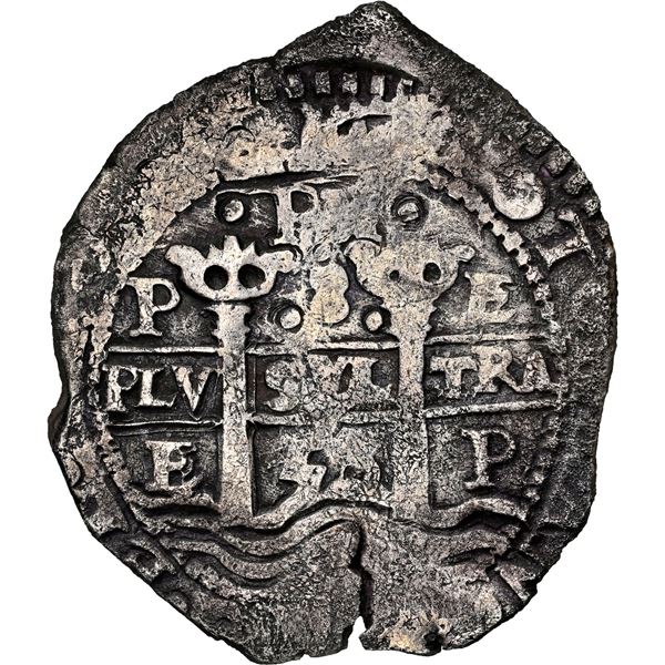 BOLIVIA, Potosí, cob 8 reales, 1653 E, •PH• at top, •pomegranate[x=#8226/