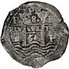 Image 1 : BOLIVIA, Potosí, cob 8 reales, 1654 E, retrograde 4 in date above waves, PH at top, •8[x=#8