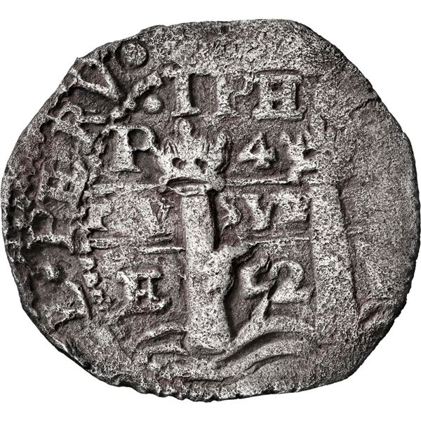 BOLIVIA, Potosí, cob 4 reales, 1652 E, post-transitional (McLean Type III), 1-PH-6 at top, NGC XF de