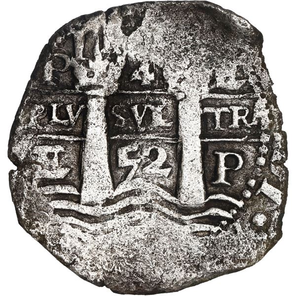 BOLIVIA, Potosí, cob 4 reales, 1652 E, post-transitional (McLean Type III), 1-PH-6 at top, NGC VF de
