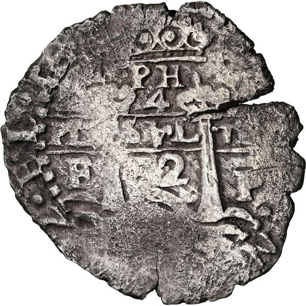 BOLIVIA, Potosí, cob 4 reales, 1652 E, post-transitional (McLean Type III), 1-PH-6 at top, NGC VF de