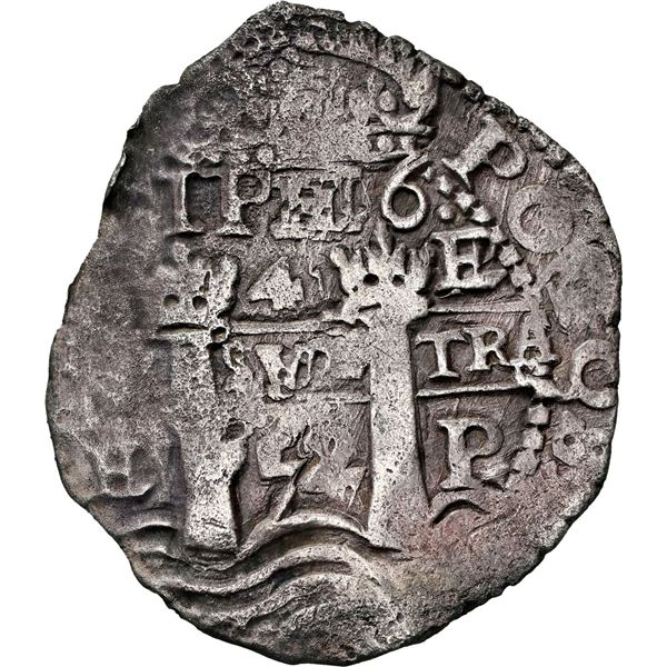 BOLIVIA, Potosí, cob 4 reales, 1652 E, post-transitional (McLean Type III), 1-PH-6 at top, NGC XF de