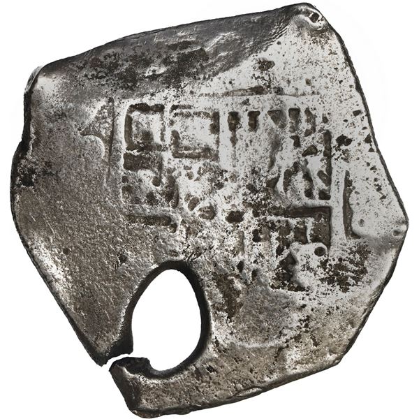 MEXICO, Mexico City, cob 8 reales, Charles II, assayer not visible, large natural bubble-hole.