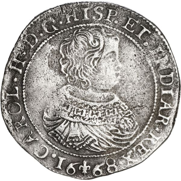 NETHERLANDS (Spanish), Flanders, portrait ducatoon, Charles II, 1668, rare.