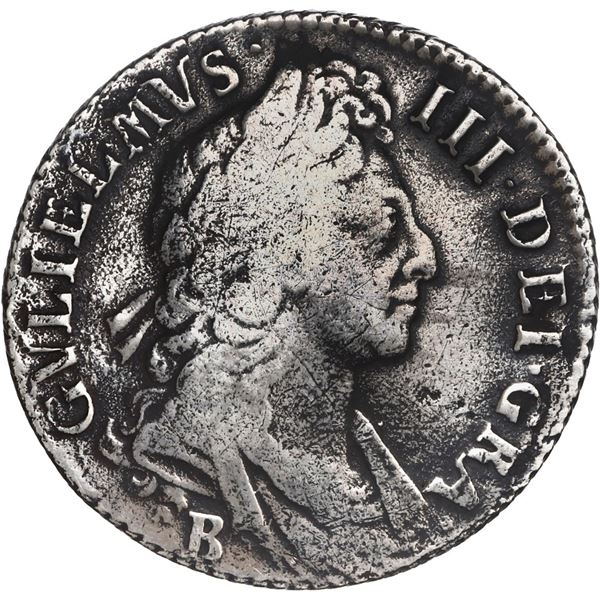 GREAT BRITAIN, Bristol, England, shilling, William III, 1697-B, first bust.