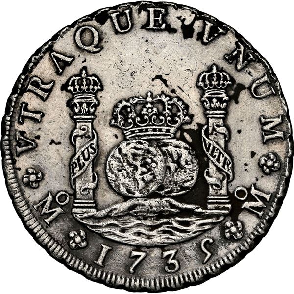 MEXICO, Mexico City, pillar 8 reales, Philip V, 1735 MF, NGC UNC details / sea salvaged (Shipwreck B
