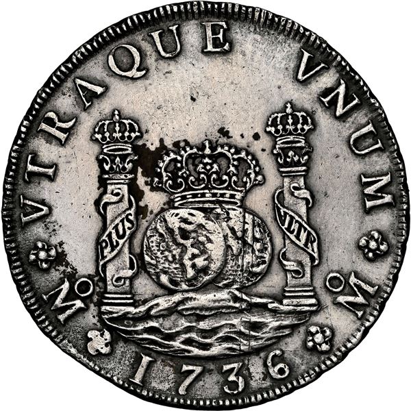 MEXICO, Mexico City, pillar 8 reales, Philip V, 1736 MF, NGC UNC details / sea salvaged (Shipwreck B
