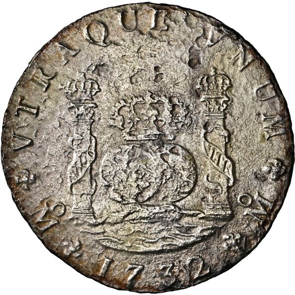 MEXICO, Mexico City, pillar 8 reales, Philip V, 1732 F, very rare, ex-Brameld, ex-Lane (plated).
