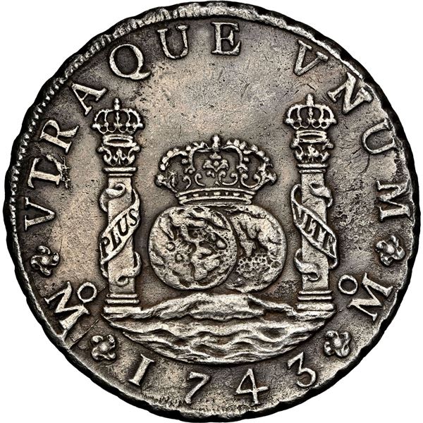 MEXICO, Mexico City, pillar 8 reales, Philip V, 1743 MF, NGC AU details / sea salvaged (Shipwreck Bl