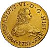 Image 1 : CHILE, Santiago, gold bust 8 escudos, Ferdinand VI, 1751 J, NGC UNC details / obv scratched (Shipwre
