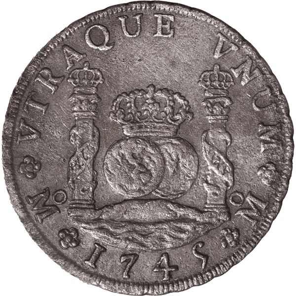 MEXICO, Mexico City, pillar 8 reales, Philip V, 1745 MF, ICCS EF-45 (Auguste: 1761 Shipwreck Label),