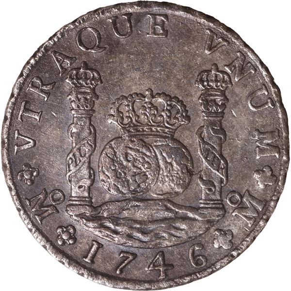 MEXICO, Mexico City, pillar 8 reales, Philip V, 1746 MF, ICCS EF-45 (Auguste: 1761 Shipwreck Label),