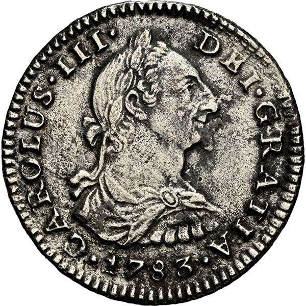 MEXICO, Mexico City, bust 1 real, Charles III, 1783 FF, NGC AU details / sea salvaged (El Cazador Sh