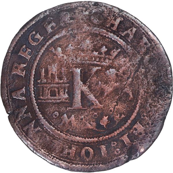 MEXICO, Mexico City, copper 4 maravedís, Charles-Joanna, no assayer (period of assayer G), king's na