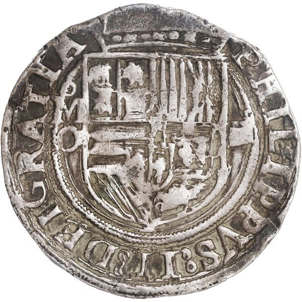 MEXICO, Mexico City, cob 4 reales, Philip II, assayer O below mintmark oM to left, ex-Hubbard.