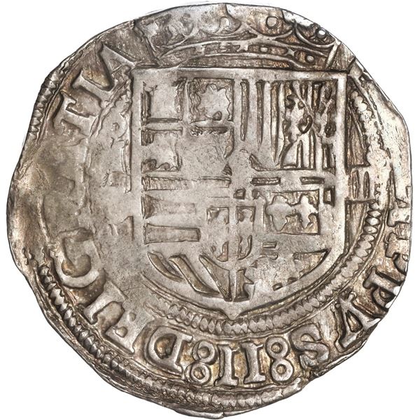 MEXICO, Mexico City, cob 4 reales, Philip II, assayer O below mintmark oM to left, ex-Hubbard.