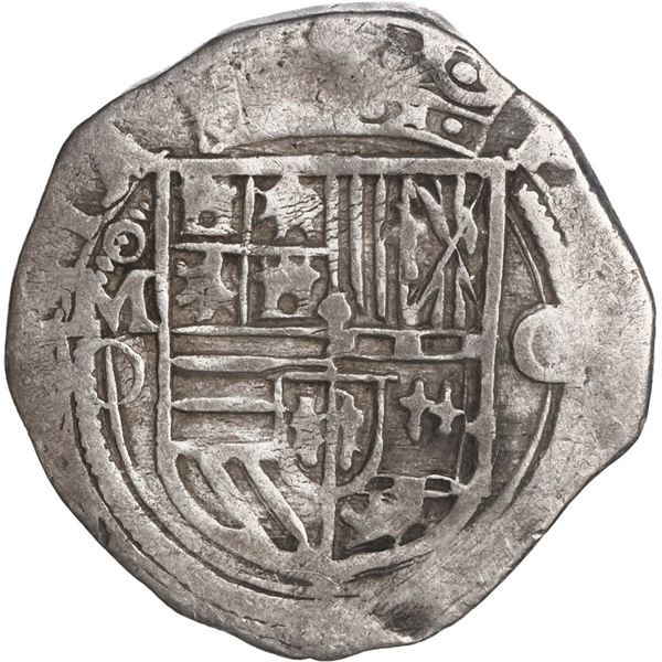 MEXICO, Mexico City, cob 1 real, Philip II, assayer O below mintmark oM to left and assayer O to rig