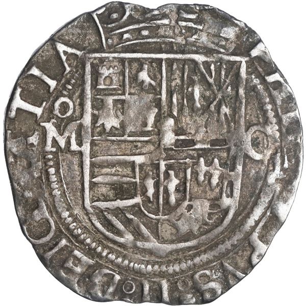 MEXICO, Mexico City, cob 1 real, Philip II, assayer O to right, mintmark oM to left, ex-Hubbard.