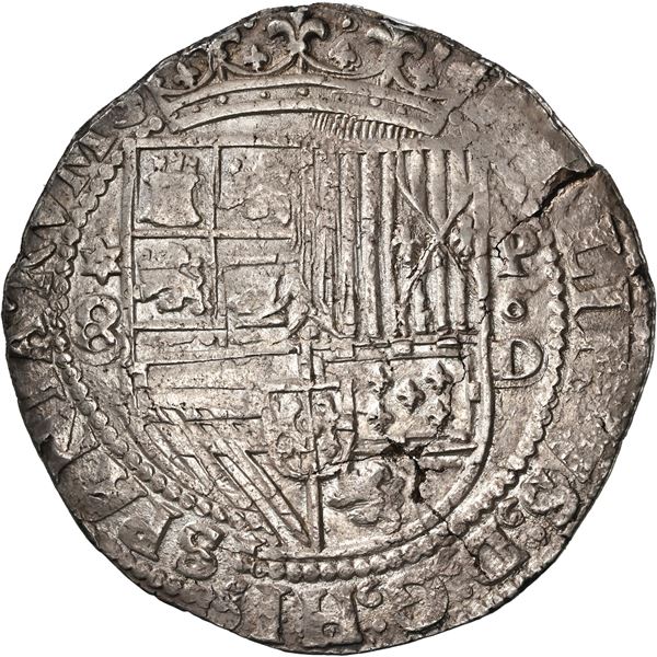 PERU, Lima, cob 8 reales, Philip II, assayer Diego de la Torre, *-8 (round top) to left, P-oD to rig