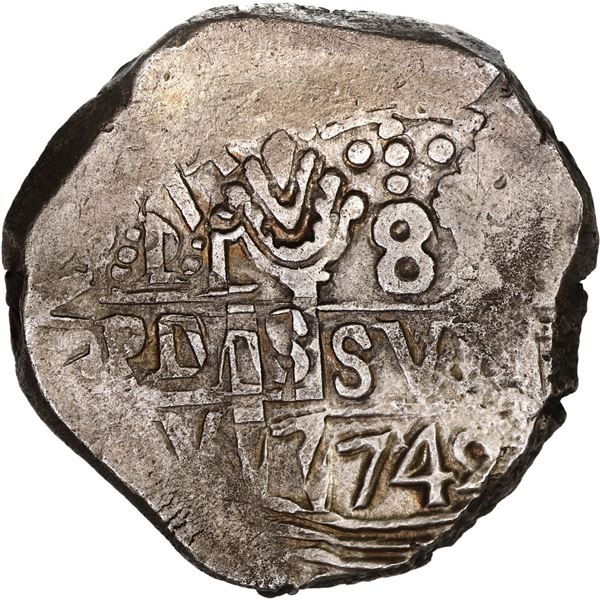 PERU, Lima, cob 8 reales, 1742 V.