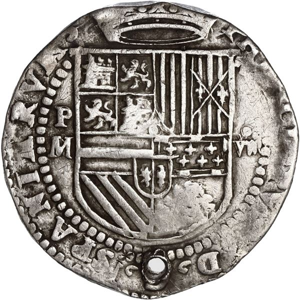 BOLIVIA, Potosí, cob 8 reales, Philip II, assayer M/R, extremely rare.