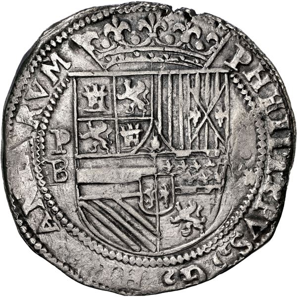 BOLIVIA, Potosí, cob 8 reales, Philip II, assayer B (1st period), "heavy" lions in cross, rare, NGC