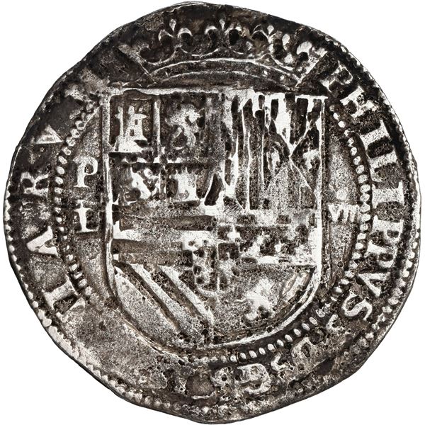 BOLIVIA, Potosí, cob 8 reales, Philip II, assayer L/L/? (2nd period?), no H in HISPANIARVM, large cr