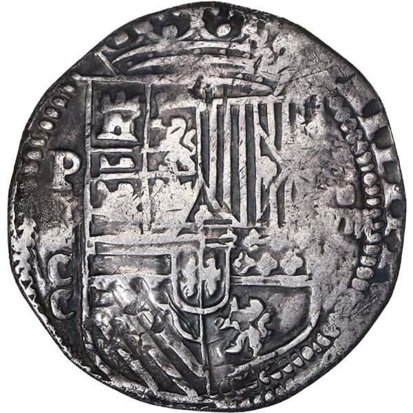 BOLIVIA, Potosí, cob 8 reales, Philip II, assayer C below erased B or B/L, rare.
