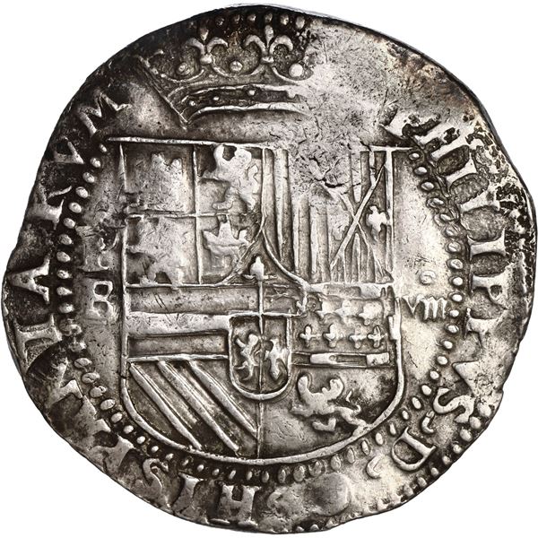 BOLIVIA, Potosí, cob 8 reales, Philip II, assayer B (early 3rd period), ex-Sellschopp (Plate), Grunt