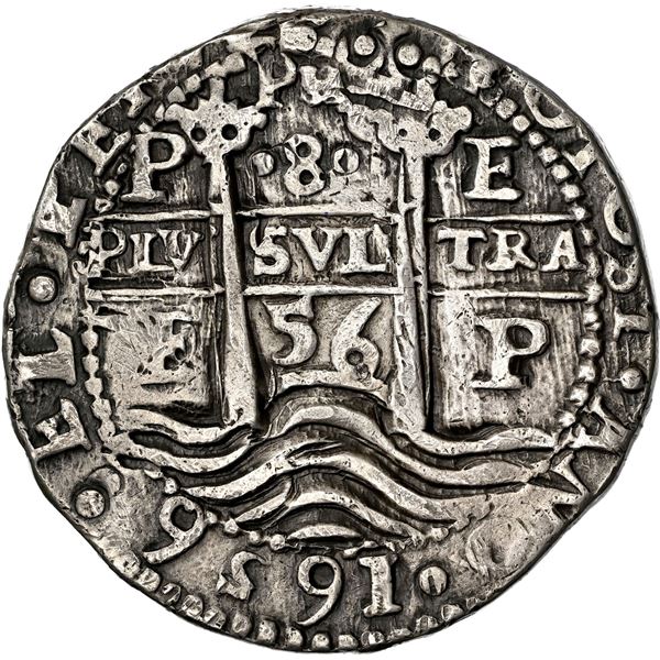 BOLIVIA, Potosí, cob 8 reales Royal (galano), 1656 E, PH at top, pomegranate above cross, rare.
