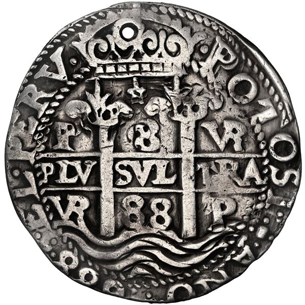 BOLIVIA, Potosí, cob 8 reales Royal (galano), 1688 VR, rare, NGC VF details / holed.