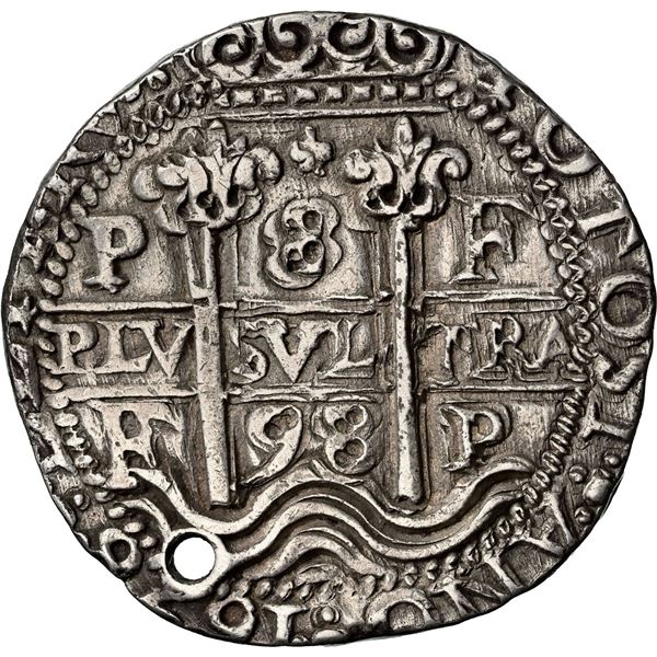 BOLIVIA, Potosí, cob 8 reales Royal (galano), 1698 F, rare, NGC AU details / holed, cleaned.