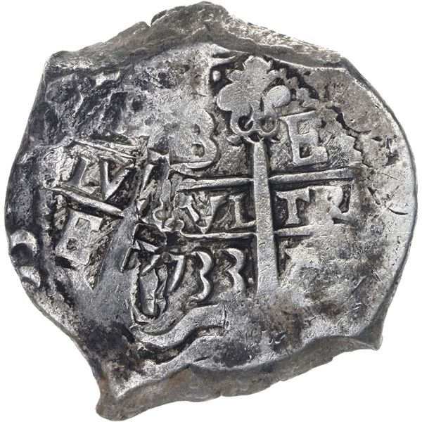 BOLIVIA, Potosí, cob 8 reales, 1733 E, rare, ex-Calbetó (Plate).