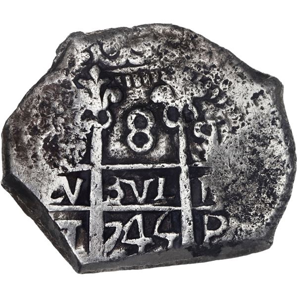 BOLIVIA, Potosí, cob 8 reales, 1744 q, clipped, ex-Calbetó (Plate).