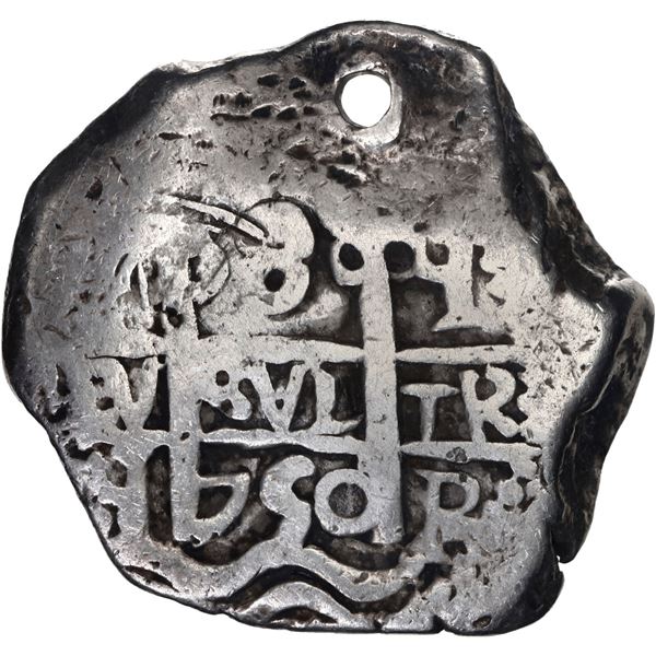 BOLIVIA, Potosí, cob 8 reales, 1750 q, with Guatemala sun-over-mountains countermark (Type II, 1839)