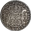 Image 2 : BOLIVIA, Potosí, pillar 8 reales, Charles III, 1768 JR, hooked 6, six-petaled rosette below shield, 