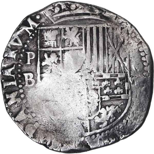 BRAZIL, 600 reis, Afonso VI, crowned-600 countermark (1663) on a Potosí, Bolivia, cob 8 reales, Phil