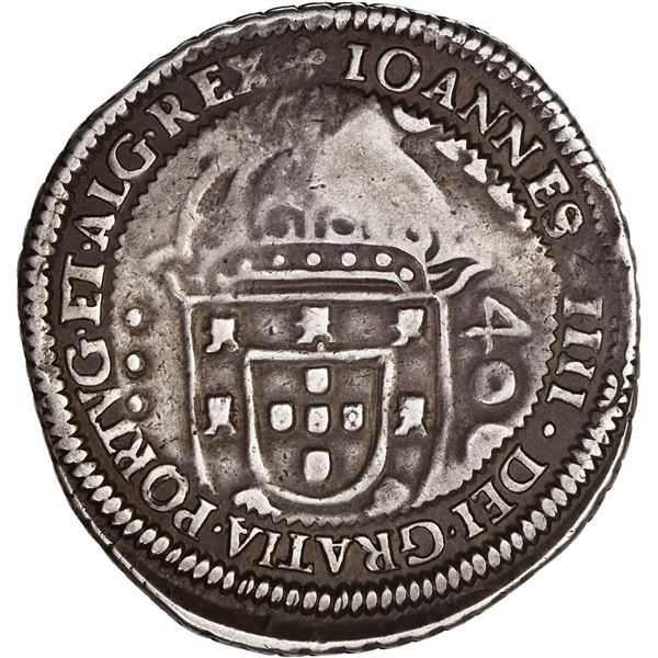 BRAZIL, 500 reis, Pedro II, crowned-S00 countermark (1688) on a Lisbon, Portugal, cruzado (400 reis)