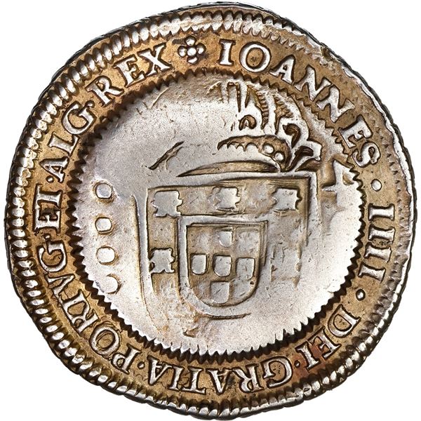 BRAZIL, 500 reis, Pedro II, crowned-500 countermark (1688) on a Lisbon, Portugal, cruzado (400 reis)